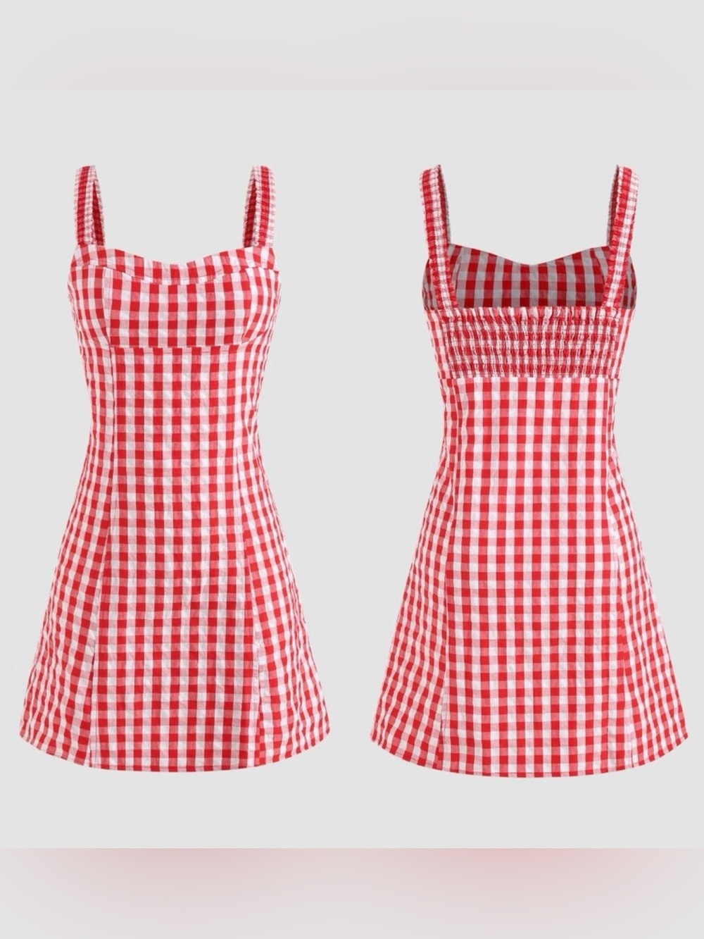 Zara Red White Gingham Sweetheart Cotton Mini Dress Size XL - Picture 1 of 10